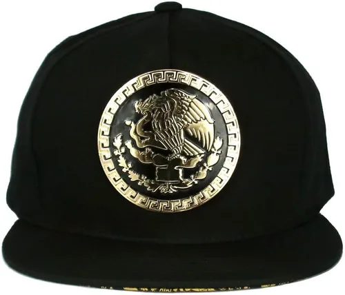Vista 2 de Mexico Sombrero Metálico Dorado Federal Logo Mexican Eagle Aguila El Snapback Flat Bill Gorra De Béisbol