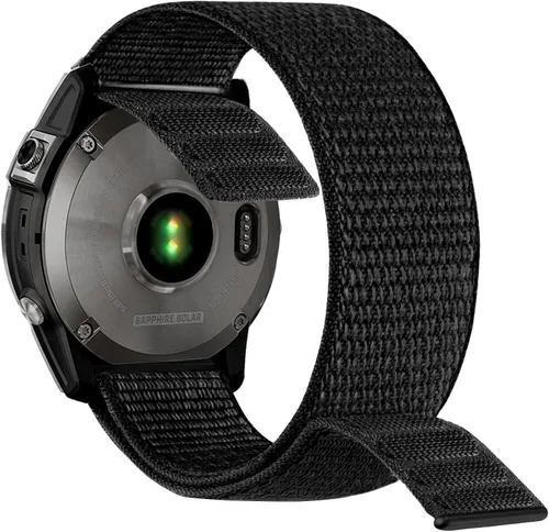 Vista 2 de Abanen Banda de reloj con gancho y bucle de secado rápido para Fenix 8 47mm/ epix Pro 47mm / Fenix 7/6/5, Correa de muñeca ultraligera de nylon Negro