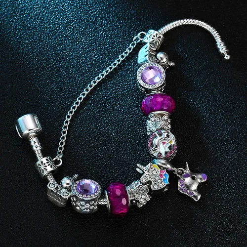 Vista 3 de Muerdou - Pulsera con dijes de mariposa y flor y cuentas de cristal de Murano para niñas y mujeres