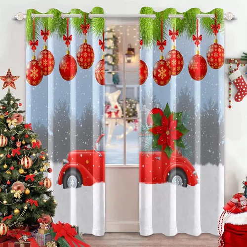 Vista 10 de AWERT Cortinas de Navidad para sala de estar, Navidad tradicional temporada de invierno, árbol de Navidad, juego de 2 paneles de cortinas opacas