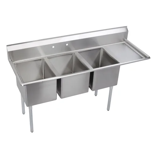 Vista 7 de Elkay Foodservice Fregadero de 3 compartimentos, OA de 58.5 x 29.75 pulgadas, altura de trabajo de 36 pulgadas, cuenco de 18 x 24 pulgadas, 14