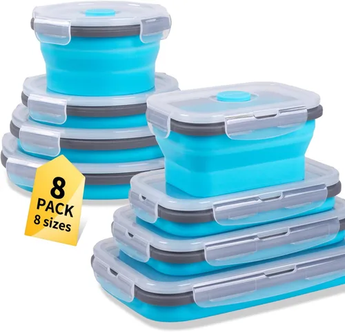 Vista 16 de Recipientes plegables de almacenamiento de alimentos con tapa hermética, 11.8 oz, juego de 4 recipientes pequeños de silicona apilables para la 4