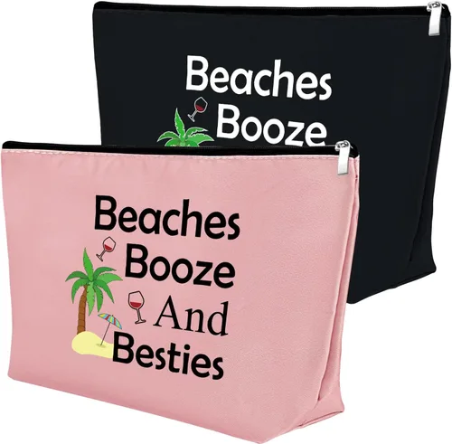 Vista 9 de Mxrymvu Regalos de playa para mujeres, bolsa de maquillaje, regalos para amantes de la playa, 2 piezas beige.