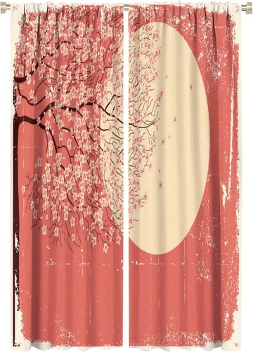 Vista 51 de Cortinas de cerezo, paisaje japonés, árbol de cerezo natural, primavera, dormitorio, sala de estar, ventana, 2 juegos de paneles, 42 x 45 pulgadas