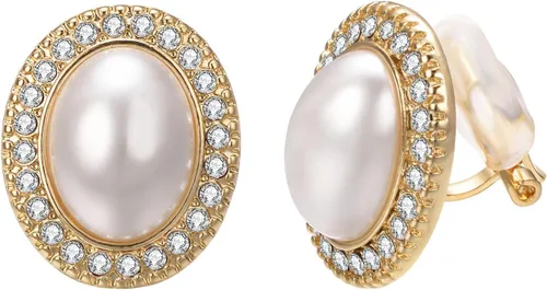 Vista 40 de Yoursfs Aretes de clip de perlas blancas grandes para mujer, chapados en oro de 18 quilates, hipoalergénicos, sin perforaciones, joyería brillante