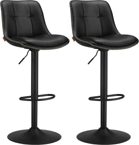 Vista 18 de VASAGLE Taburetes de bar, juego de 2 sillas de bar giratorias, altura ajustable, acolchado, taburetes de cocina de cuero sintético con respaldo