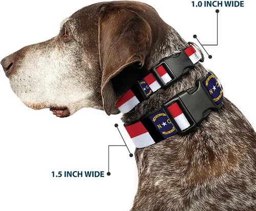 Vista 2 de Buckle-Down Bandera de Carolina del Norte/collar de clip de plástico negro, pequeño de 9-15 pulgadas