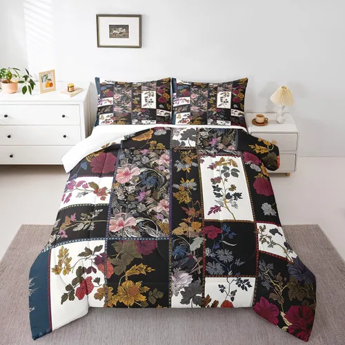 Vista 25 de Erosebridal Juego de ropa de cama damascada gótica para adultos, juego de edredón victoriano antiguo, edredón floral vintage gótico con diseño