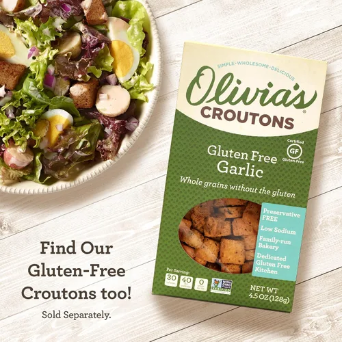 Vista 7 de Crutones orgánicos de ajo y hierbas para ensalada - Toppings de ensalada crujiente de ajo - Crutones veganos orgánicos - Crutones de ajo - Crutones