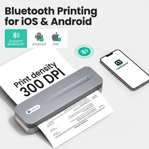 Vista 5 de P1 Pro Impresora Térmica Sin Tinta, Impresora Bluetooth Portátil Tamaño Carta EE. UU. con 1 Rollo de Papel, para iPhone, Android, Computadora, Uso