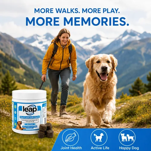 Vista 8 de Suplementos para perros para cadera y articulaciones, aceite de krill y glucosamina masticables suaves, suplemento articular para perros con aceite