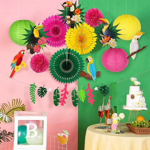 Vista 5 de Decoraciones de fiesta de pájaros tropicales, loros tucán, panal, hawaiano, verano, playa, Luau, suministros para colgar, decoraciones de fiesta