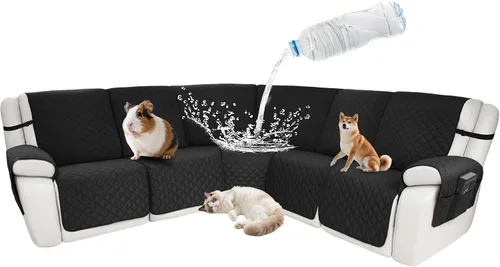 Vista 39 de Fundas impermeables para sofá reclinable seccional en forma de L, 7 piezas, antideslizantes, lavables, juego de fundas reclinables para mascotas