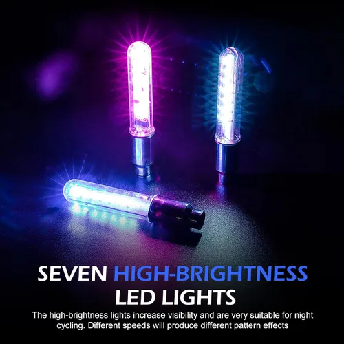 Vista 5 de 2 luces de vástago de válvula de neumático de bicicleta, IP55 impermeables, múltiples patrones de luz intermitente de radios de bicicleta