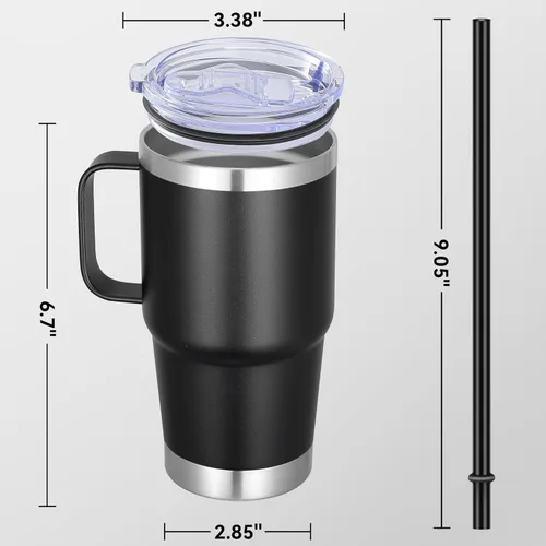 Vista 4 de Vaso térmico de acero inoxidable de 20 oz con asa, envase a granel, vasos termales metálicos aislados, taza de café de viaje con asa, vaso de doble