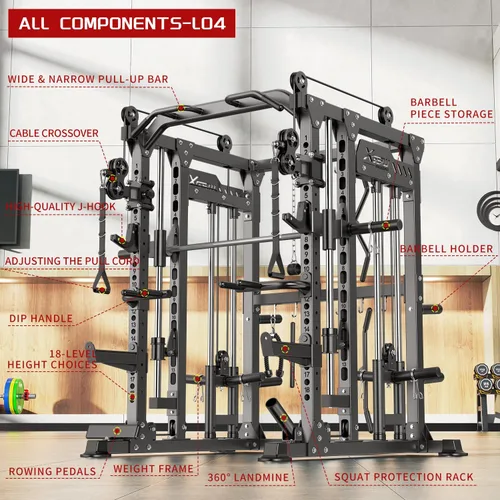 Vista 2 de Rack Multiusos para Sentadillas, Conjunto de Rack de Pesas Smith Machine con Sistema de Crossover de Cables, Racks de Potencia para Gimnasio