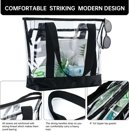 Vista 6 de Bolso transparente BORMELUN, con asa de cremallera para el trabajo, plástico transparente para mujer