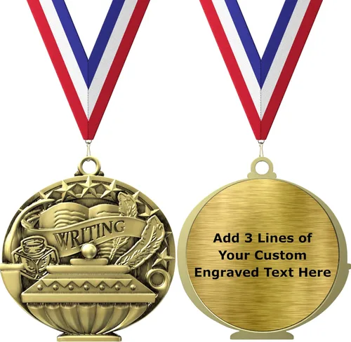 Vista 6 de Express Medals Pack of 10 (or More) Engraved Scholastic Academic Award Medals with RWB Neck Ribbons