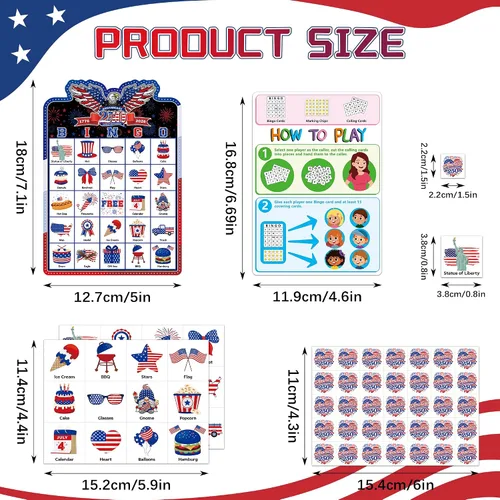 Vista 3 de Joy Bang Juegos de cartas de bingo de 250 aniversario de Estados Unidos para niños y adultos, celebra Estados Unidos 250 años, 250 aniversario