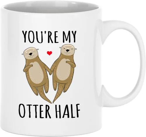 Vista 6 de Taza de media taza con texto en inglés "You're My Otter", divertida taza de café para pareja, taza de aniversario para marido de esposa, 11 onzas