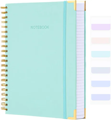 Vista 9 de Cuaderno de espiral, diario de cuero de tapa dura para mujeres y hombres, cuadernos gruesos de 300 páginas con rayas universitarias para el trabajo