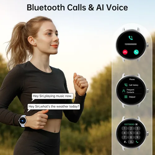 Vista 2 de Reloj inteligente para hombres y mujeres (respuesta/hacer llamadas), reloj inteligente con voz AI integrada, rastreador de fitness HD de 1.27