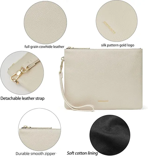 Vista 3 de DORIS&JACKY Bolso de mano de cuero para mujer, bolso grande y delgado para teléfono con correa desmontable
