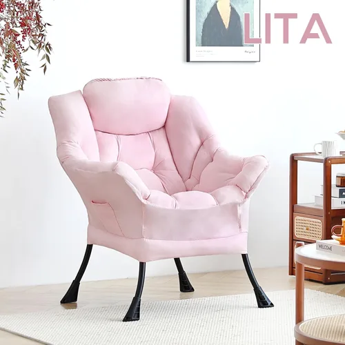 Vista 8 de LITA Lazy Chair, cómoda silla de lectura con acento Rosa bebé