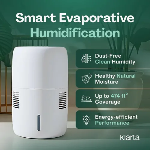 Vista 2 de Humea Humidificador Evaporativo WiFi App 3L Beige Sin niebla, uso en el dormitorio, funcionamiento silencioso, evaporación natural