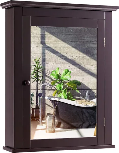 Vista 11 de GLACER Armario con espejo de baño, armario de almacenamiento montado en la pared con puerta de espejo y estante ajustable, botiquín con espejo