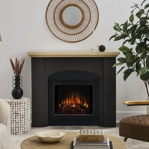 Vista 2 de Real Flame Anika - Chimenea eléctrica de 49 pulgadas con repisa para sala de estar o dormitorio, calentador reemplazable, efecto realista de troncos