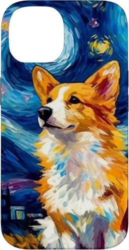 Vista 4 de Carcasa para iPhone 16 Welsh Corgi Dog Starry Night Van Gogh Welsh Corgi