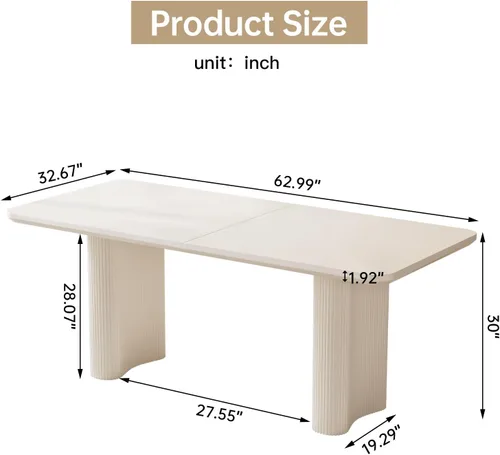Vista 2 de Mesa de comedor de 63.14 pulgadas, mesa de cocina rectangular moderna, mesa de comedor para el hogar para cocina, bar, sala de estar, espacio Blanco