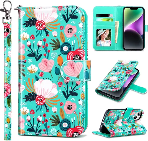Vista 27 de ULAK Compatible con iPhone 14 Funda Cartera para Mujeres, Cubierta Plegable de Cuero PU Premium con Portador de Tarjetas, Función de Soporte Funda