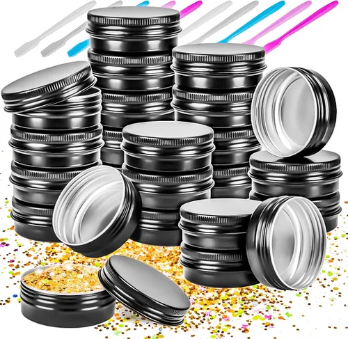 Vista 9 de Paquete de 24 tarros de lata de 1 onza, latas de metal de 1 fl oz, recipientes de lata de aluminio de 1 onza con tapa de tornillo para barras