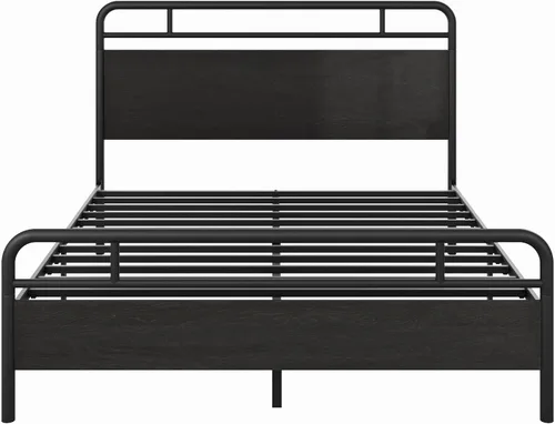 Vista 8 de Allewie Base de cama de plataforma de tamaño completo con cabecera y pie de cama de madera, soporte de 13 listones de metal resistente