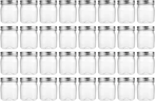 Vista 25 de Novelinks - Tarros de plástico de 8 onzas y tarros de plástico transparente con tapas, 8 onzas 8 Pack, Black, Plastic Containers with Lids, Small