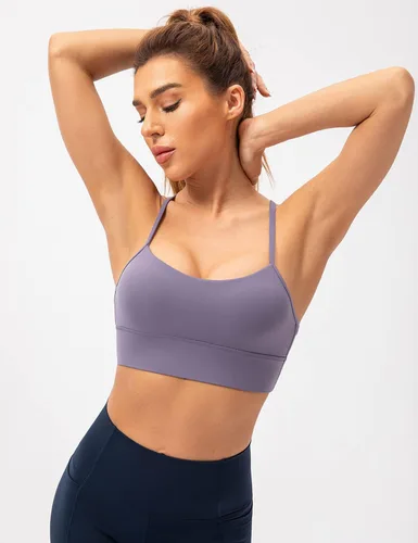 Vista 4 de Lavento Sujetador deportivo con espalda en Y para mujer, tirantes delgados, acolchado, de bajo impacto, para entrenamiento, yoga