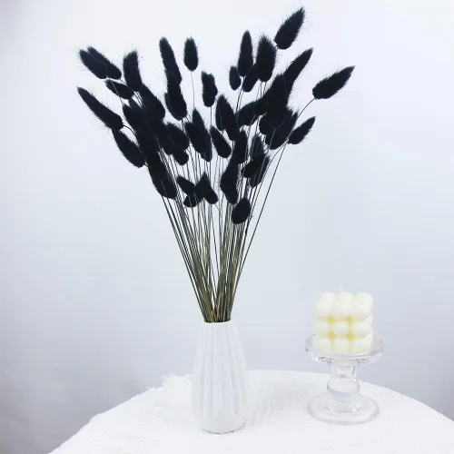 Vista 5 de 60 piezas Flores de Cola de Conejo Secas Hierba Negra de las Pampas Arreglo Floral Natural Seco Flores Secas para Halloween Navidad Decoración Boho
