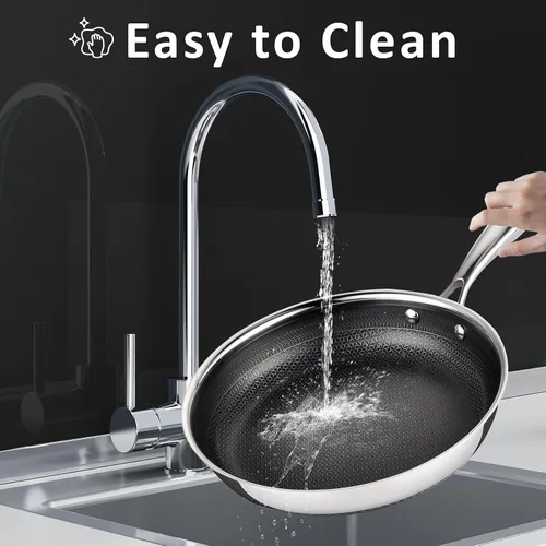 Vista 4 de SAKAMOSH Sartenes antiadherentes de 7.9 in, sartén híbrida de acero inoxidable de cerámica, sartén con mango que se mantiene fresco, no tóxico, sin