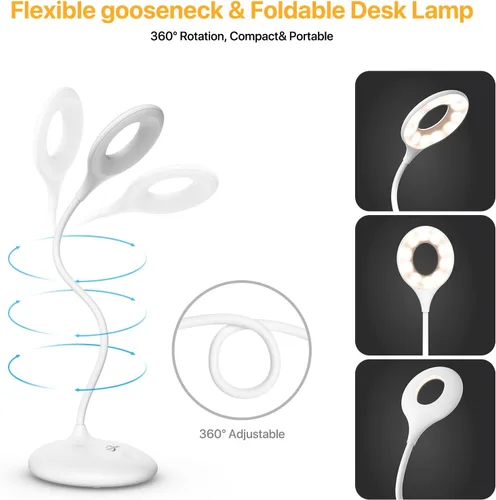 Vista 5 de Lámpara de escritorio recargable inalámbrica con 3 modos de color, control táctil, lámpara de mesa de 30 LED, luz de lectura de atenuación continua