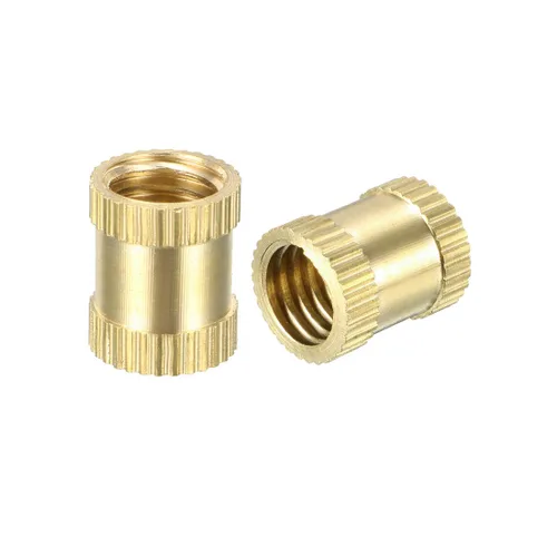 Vista 4 de uxcell Tuercas de inserción moleteadas, 10 piezas M3 x 0.197 in de longitud x 0.157 in de diámetro externo, rosca hembra de latón, tuerca
