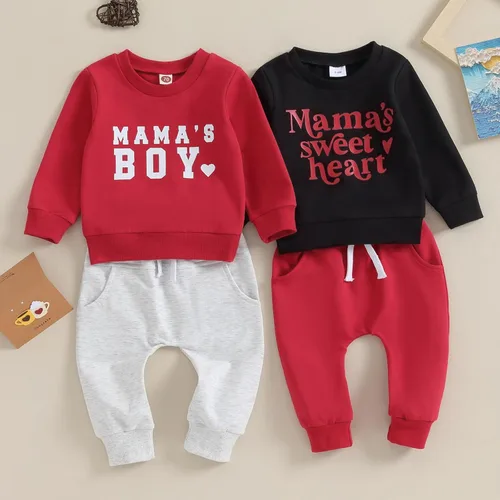 Vista 7 de Sudadera de manga larga con estampado de letras para el día de San Valentín, para bebé, niña, pantalones deportivos para otoño e invierno