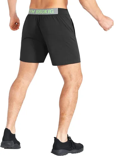 Vista 4 de BROKIG Pantalones cortos de gimnasio ligeros para hombre, pantalones cortos de entrenamiento atlético para hombre con bolsillos para culturismo