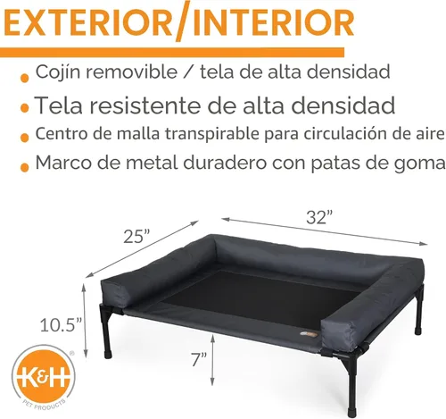 Vista 2 de K&H - Cama elevada para perros para exteriores, cuna con refuerzo, tamaño mediano, 32 x 25 pulgadas, color carbón Pet Cot for Medium & Large Pets