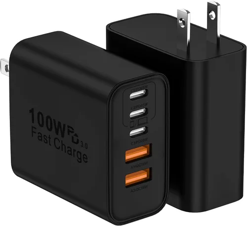 Vista 14 de Bloque de Cargador USB C, Paquete de 2 Cargadores de Pared USB C de 65W con 6 Puertos, Cargador de Pared para iPhone, Adaptador de Corriente PD+QC