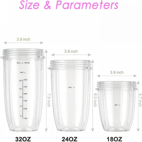 Vista 3 de [Actualización] Paquete de 2 vasos de licuadora de repuesto de 32 onzas con tapa abatible compatible con licuadora NutriBullet 600 W/900 W