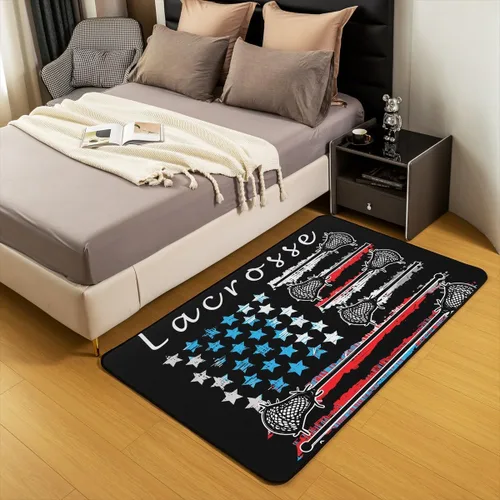 Vista 5 de jejeloiu Lacrosse - Alfombra decorativa de 3 x 5 pies para niños, diseño de bandera estadounidense, temática deportiva, para mujeres y hombres