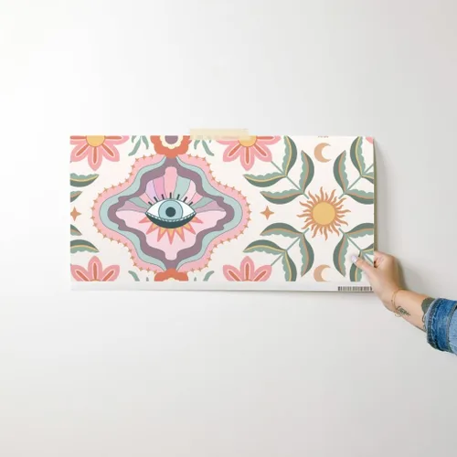 Vista 7 de Despegar y pegar muestra de papel tapiz – Boho Floral Retro Eyes Adolescente Femenino Adolescente Femenino Flores Bohemio Femenino Niños Sol