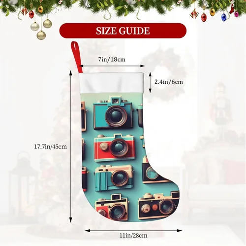 Vista 5 de Retro Cool Camera Collection Print Christmas Stocking, For Family Party Decorations, Xmas Tree,Fireplace Decorations, Xmas Party Decor